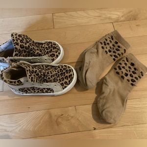 Cutie Leopard Print Shoe Size 7 and Socks 2-3T x 2 Pairs Bundle